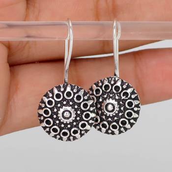 Handmade Indian Traditional Designer Silver Oxidised Stud Earrings 2