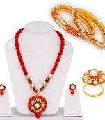 Orange Color Pachi Neckalce With Bangles, Earrings And Rings For Girls And Women.