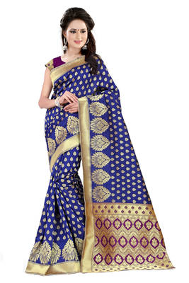 Blue banarasi art silk saree with blouse 1