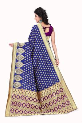 Blue banarasi art silk saree with blouse 2