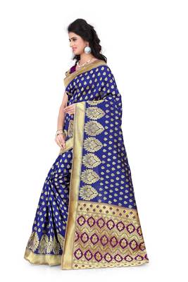 Blue banarasi art silk saree with blouse 3