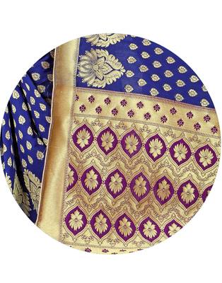 Blue banarasi art silk saree with blouse 4