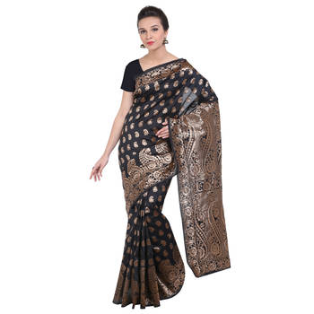 Black banarasi art silk saree with blouse 1