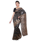 Black banarasi art silk saree with blouse