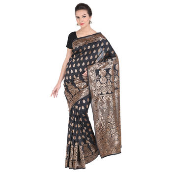 Black woven banarasi art silk saree with blouse 1
