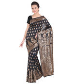 Black woven banarasi art silk saree with blouse