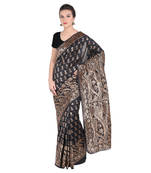 Black woven banarasi art silk saree with blouse