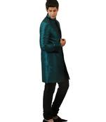 Amora Designer Ethnic Teal Blended Silk Indo-Western Sherwani For Men