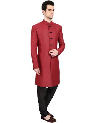 indian ATTIRE Designer Ethnic Blended Jute Maroon Indo-Western Sherwani For Men 2