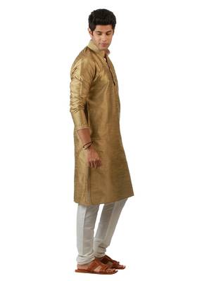 Amora Designer Ethnic Beige Blended Silk Kurta Churidar Set For Men 1