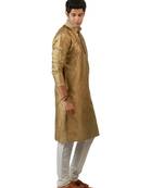 Amora Designer Ethnic Beige Blended Silk Kurta Churidar Set For Men