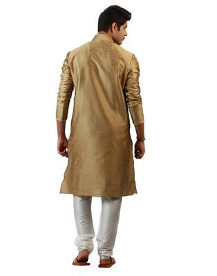 Amora Designer Ethnic Beige Blended Silk Kurta Churidar Set For Men 2