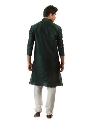 Amora Designer Ethnic Green Blended Silk Kurta Churidar Set For Men 1