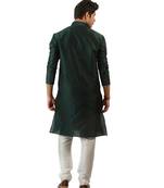 Amora Designer Ethnic Green Blended Silk Kurta Churidar Set For Men