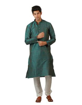 Amora Designer Ethnic Blue Blended Silk Kurta Churidar Set For Men 1