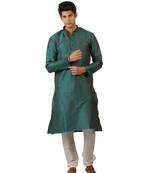 Amora Designer Ethnic Blue Blended Silk Kurta Churidar Set For Men