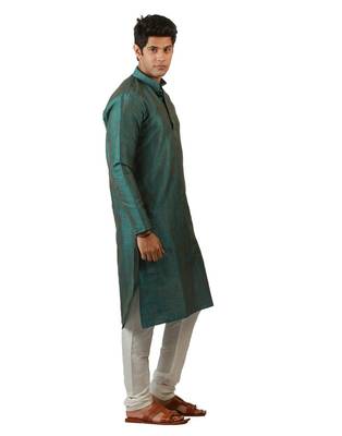 Amora Designer Ethnic Blue Blended Silk Kurta Churidar Set For Men 2