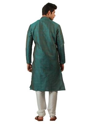 Amora Designer Ethnic Blue Blended Silk Kurta Churidar Set For Men 3