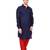 Indian Attire Ethnic Blended Silk Navy Blue Pathani And Red Churidar For Men