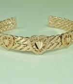 Triple Heart Embossed Cuff Bangle In Rose Golden Tone Metal With Double Interwined Wave Pattern Bracelets