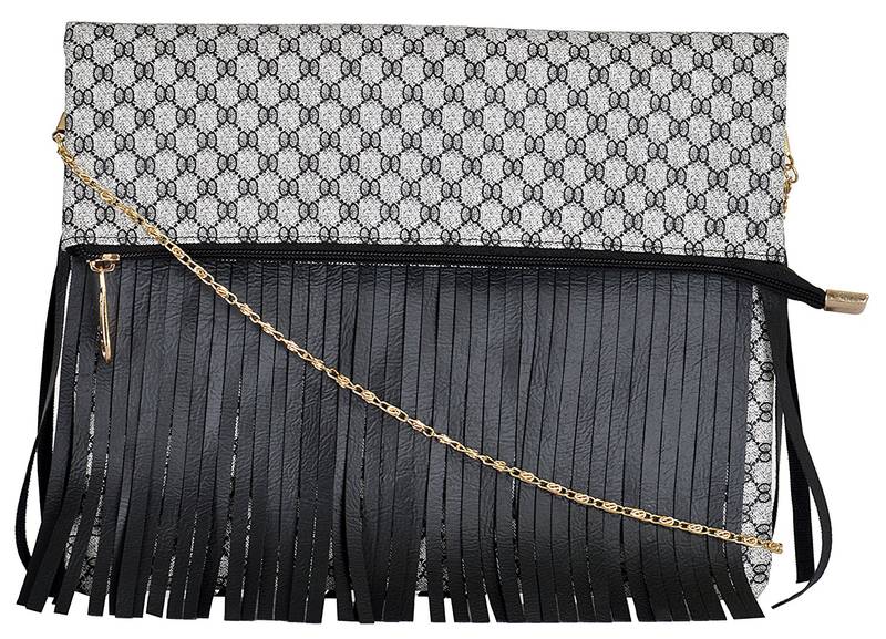 Black Fringed Design Golden Chain Sling bag Azzra 2062554