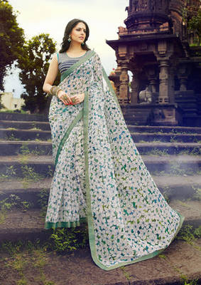 multicolor printed net saree with blouse 1