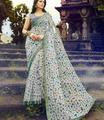 multicolor printed net saree with blouse