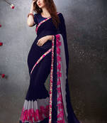 Blue printed georgette saree with blouse