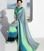parrot_green printed georgette saree with blouse