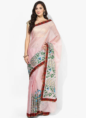 Peach woven saree with blouse 1