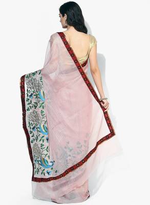 Peach woven saree with blouse 2