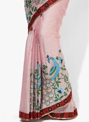 Peach woven saree with blouse 3