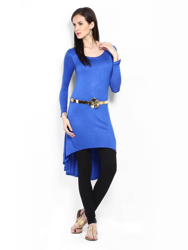 kukn124 IraSoleil Viscose Women Blue High Low Tunic