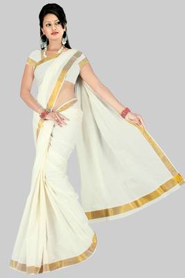 White plain cotton saree  1