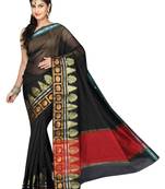 Black plain cotton silk saree 