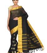 Black plain cotton silk saree 