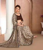 Multicolor printed satin saree with blouse