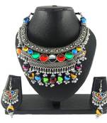 Diva Style Me Garba Navratri Gujarati Oxidised Silver Necklace Set