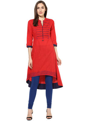 Red embroidered cotton stitched kurti 1