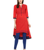 Red embroidered cotton stitched kurti