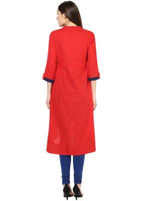 Red embroidered cotton stitched kurti 2