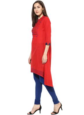 Red embroidered cotton stitched kurti 3