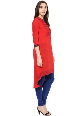 Red embroidered cotton stitched kurti 4