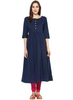 dark_navy_blue plain cotton stitched kurti 1