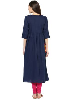 dark_navy_blue plain cotton stitched kurti 2