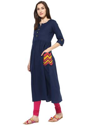 dark_navy_blue plain cotton stitched kurti 3