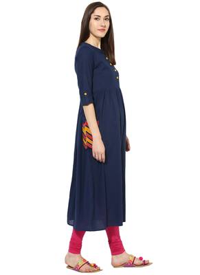 dark_navy_blue plain cotton stitched kurti 4