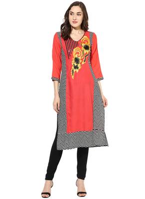 pink embroidered rayon stitched kurti 1