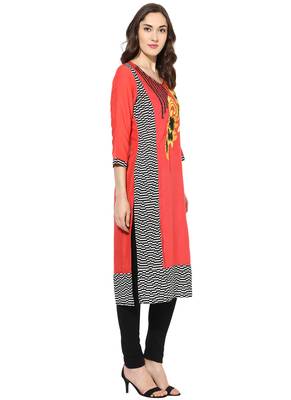 pink embroidered rayon stitched kurti 4