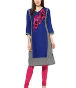 royal_blue embroidered rayon stitched kurti